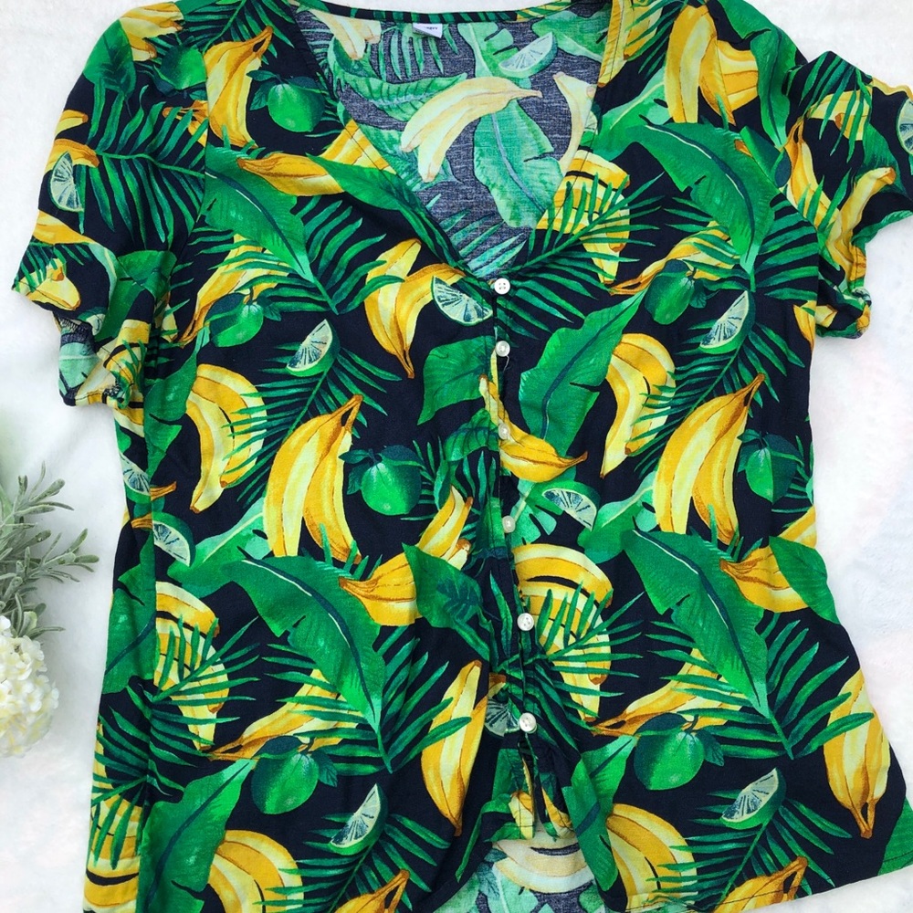 Banana Lime Tropical Leaf Old Navy Blouse